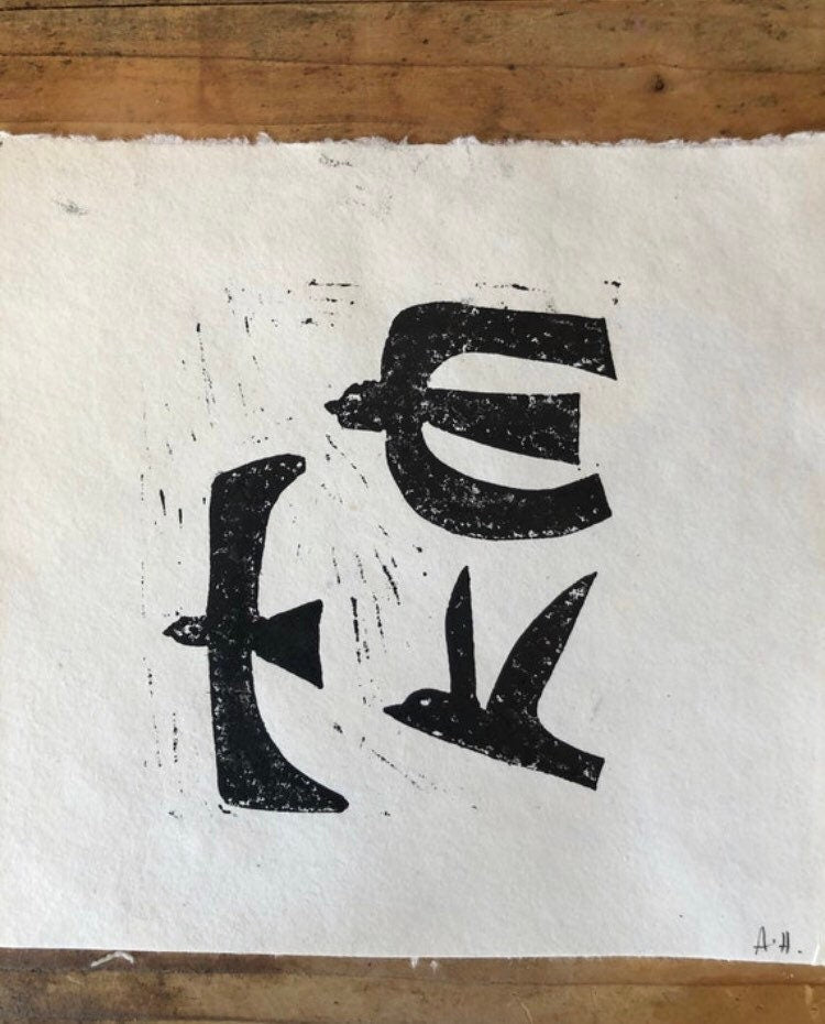 Original Linocut Print on handmade paper.