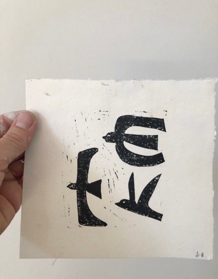 Original Linocut Print on handmade paper.