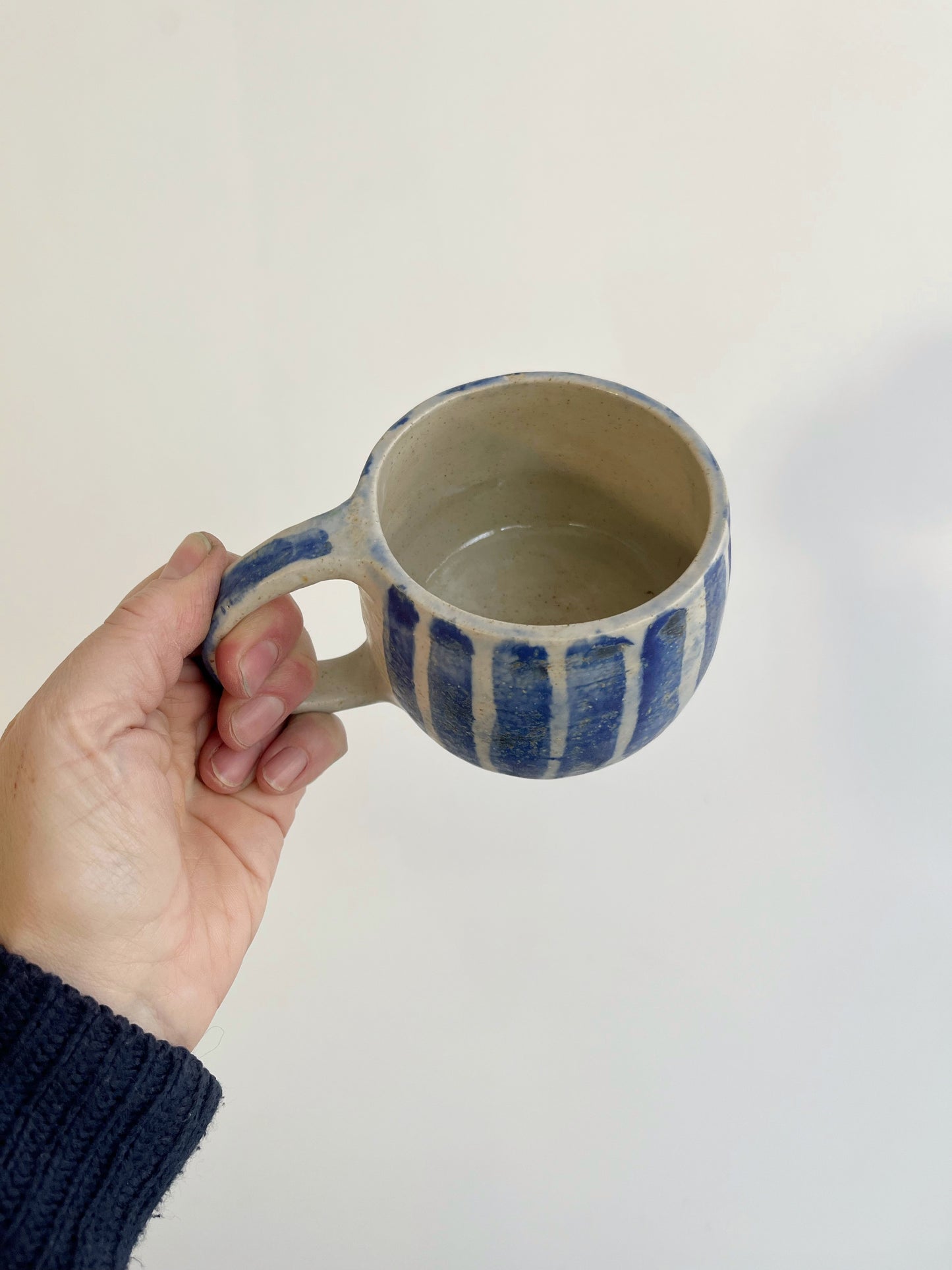 Handmade Ceramic Coffee Cup: Blue Striped Stoneware Mug
