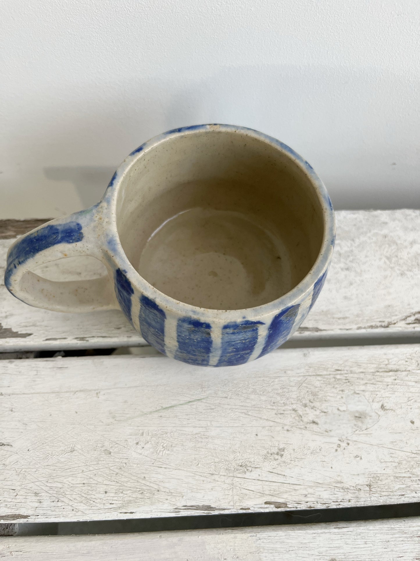 Handmade Ceramic Coffee Cup: Blue Striped Stoneware Mug